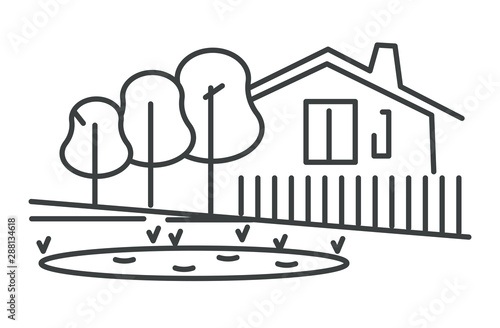 Private house isolated icon, suburban building with fence