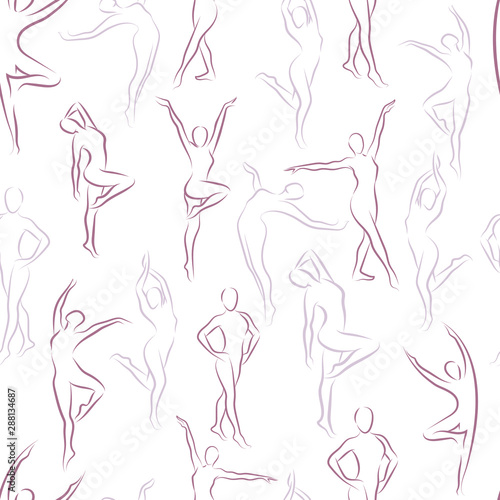 Vector lovely purple colored dancing steps poses