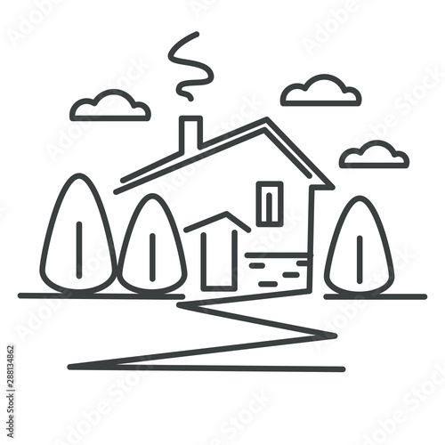Suburban house or cottage in village isolated linear icon