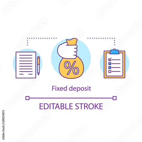 Savings concept icon. Fixed deposit idea thin line illustration. Creating investment account. Getting bigger profits, interest until maturity date. Vector isolated outline drawing. Editable stroke