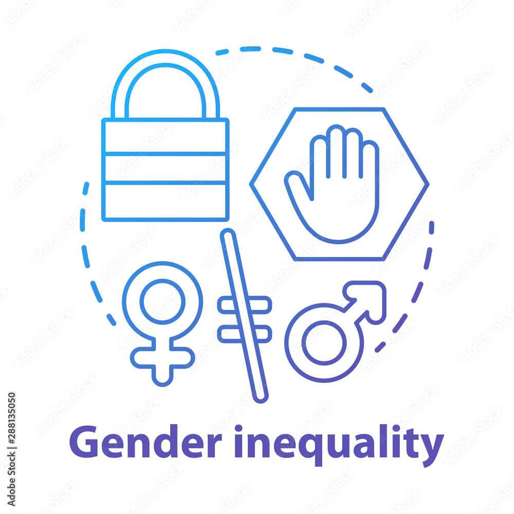 Gender inequality concept icon. Sex discrimination idea thin line illustration. Unequal female and male rights. Sexism. Empowerment of women. Vector isolated outline drawing