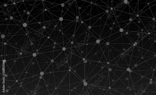 Abstract internet connection and technology graphic web design wallpaper. Geometric digital polygonal plexus with molecule particles structure. Futuristic black triangle grid. Vector illustration