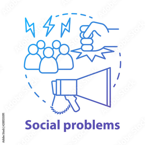Social problems concept icon. Violence, social abuse and harassment idea thin line illustration. Antisocial behaviour. Conflicts and bullying. Vector isolated outline drawing