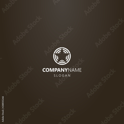 white logo on a black background. simple vector flat art logo of a striped circle with a negative space star inside
