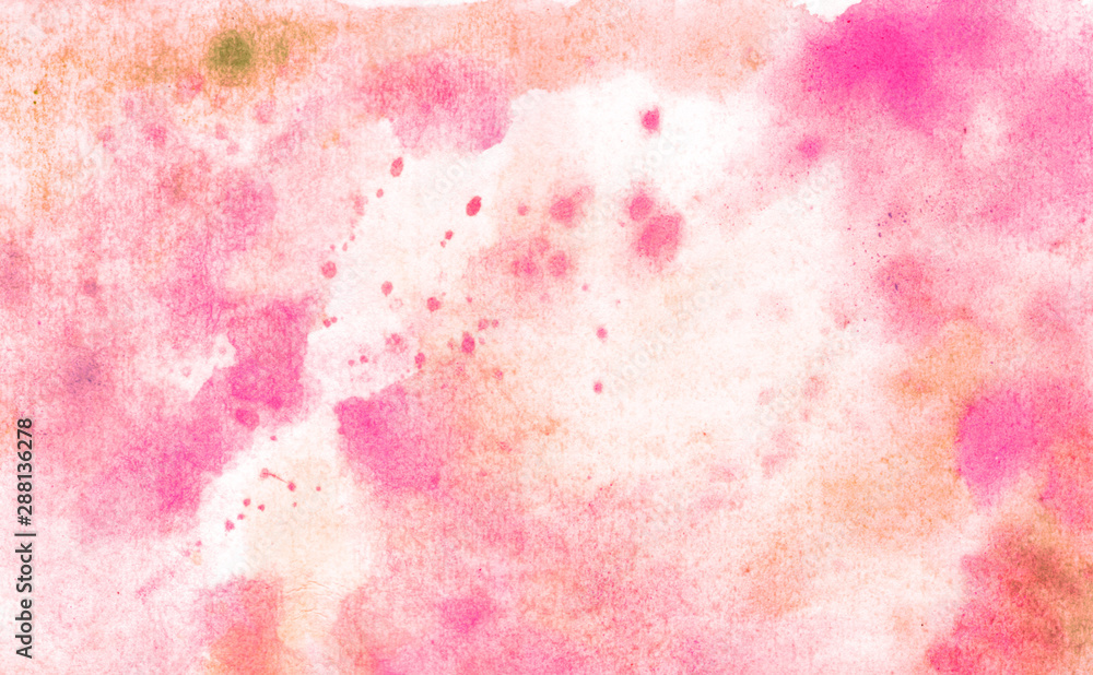 Beautiful abstract smudges of pink, cream and white colors in hand painted watercolor background spring summer design