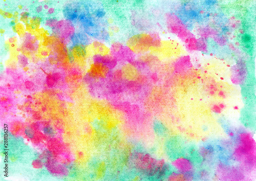 Beautiful abstract smudges of yellow pink, red blue and green colors in hand painted watercolor background design © Natalia Kronova