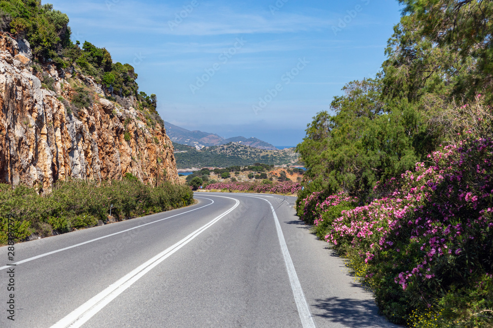 CRETE, GREECE - MAY 12, 2019: Crete roads in spring.