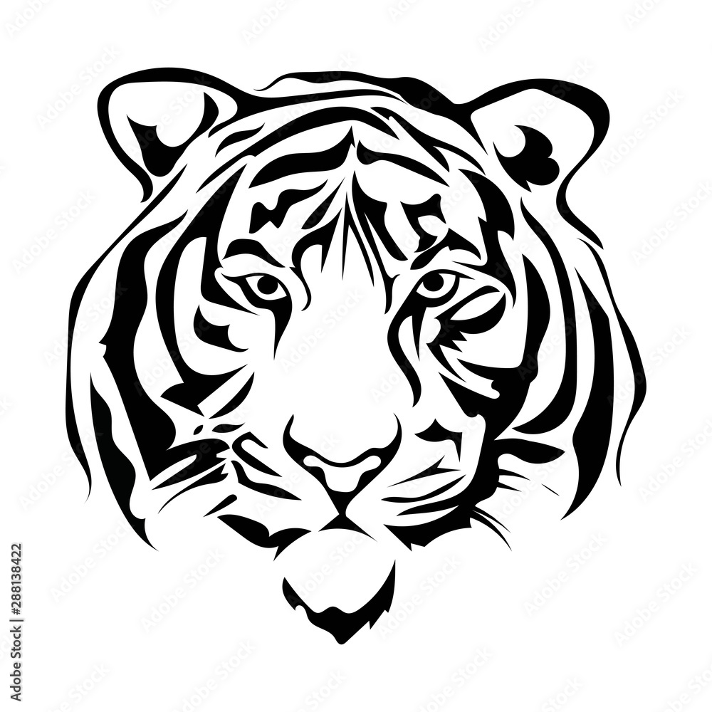 Tiger logo. Black white illustration of a tiger head. Portrait of a ...