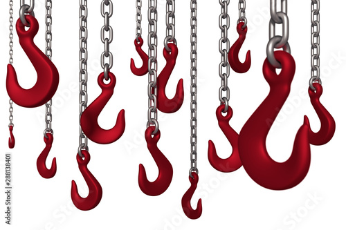 3D hanging chain with chain hooks. White background