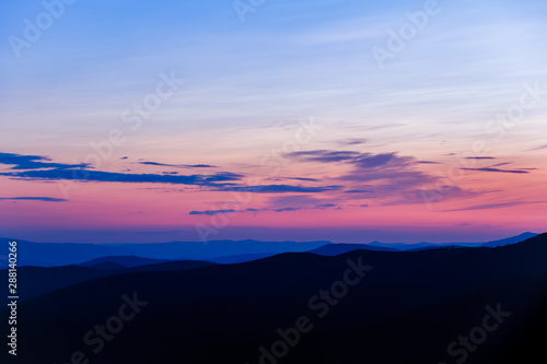 Majestic sunset in the mountains landscape. Dramatic scene. Carpathian, Ukraine.