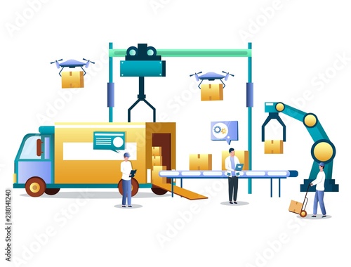 Warehouse automation technology and logistics vector concept illustration
