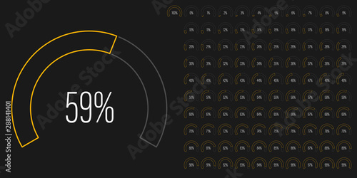 Set of circular sector percentage diagrams meters from 0 to 100 ready-to-use for web design, user interface UI or infographic - indicator with yellow