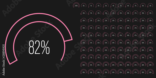 Set of circular sector percentage diagrams meters from 0 to 100 ready-to-use for web design, user interface UI or infographic - indicator with pink