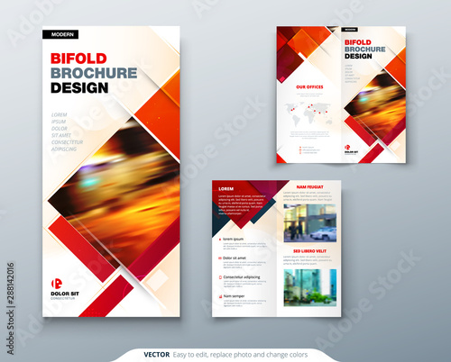 Bi fold brochure design with square shapes, corporate business template for bi fold flyer. Creative concept folded flyer or brochure.