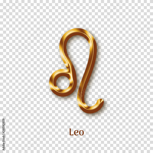Leo golden metal zodiac sign on transparent background. Luxury star sign for astrology horoscope prediction. Realistic shiny stylized design of horoscope constellation vector illustration.