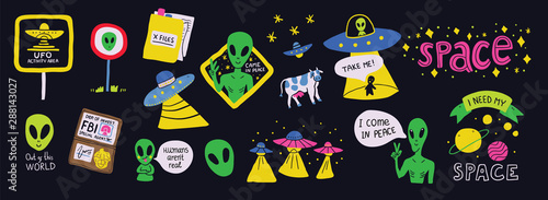 Set on a space theme with humorous ufo signs