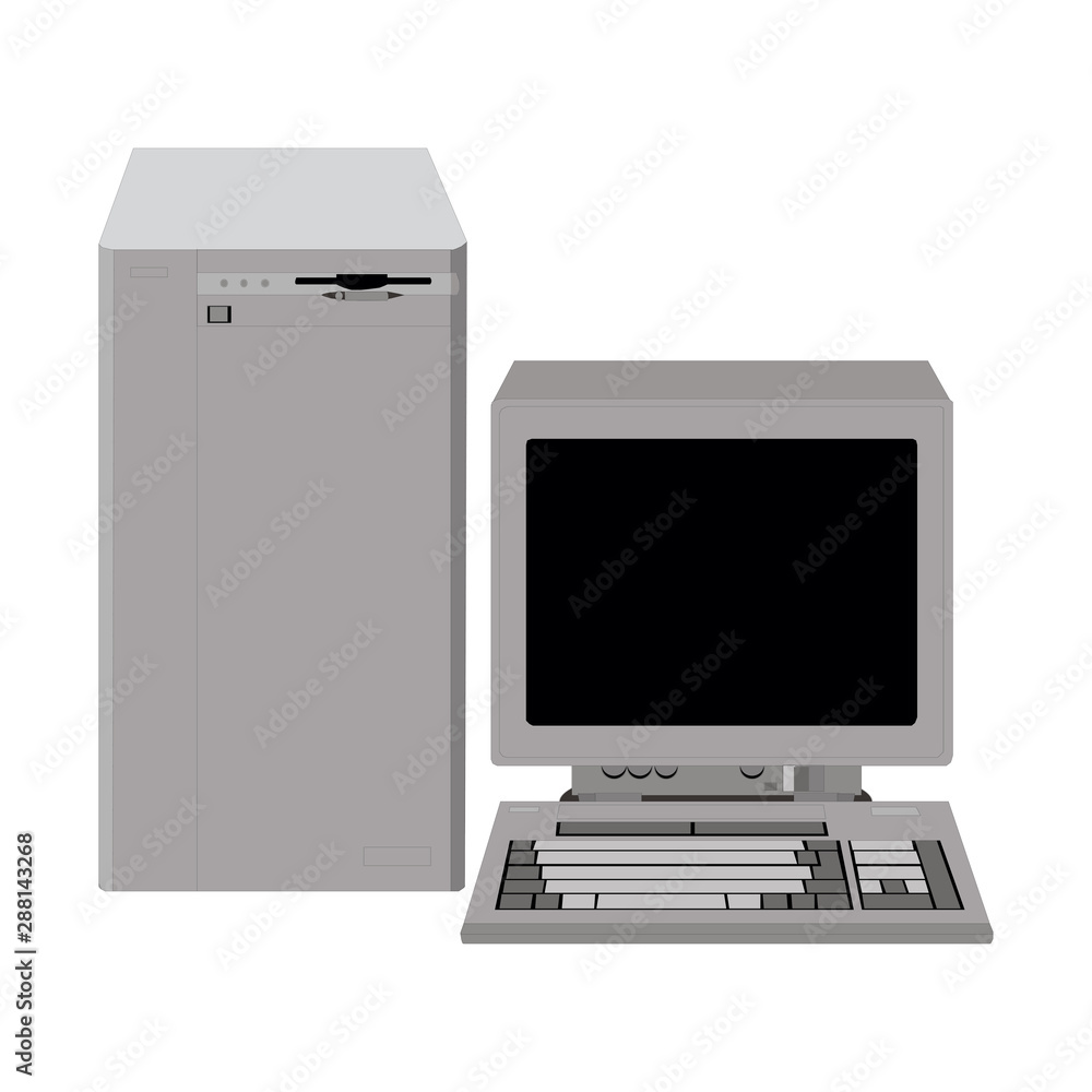 old computer unit with a monitor on a white background old computer unit with a monitor on a white background
