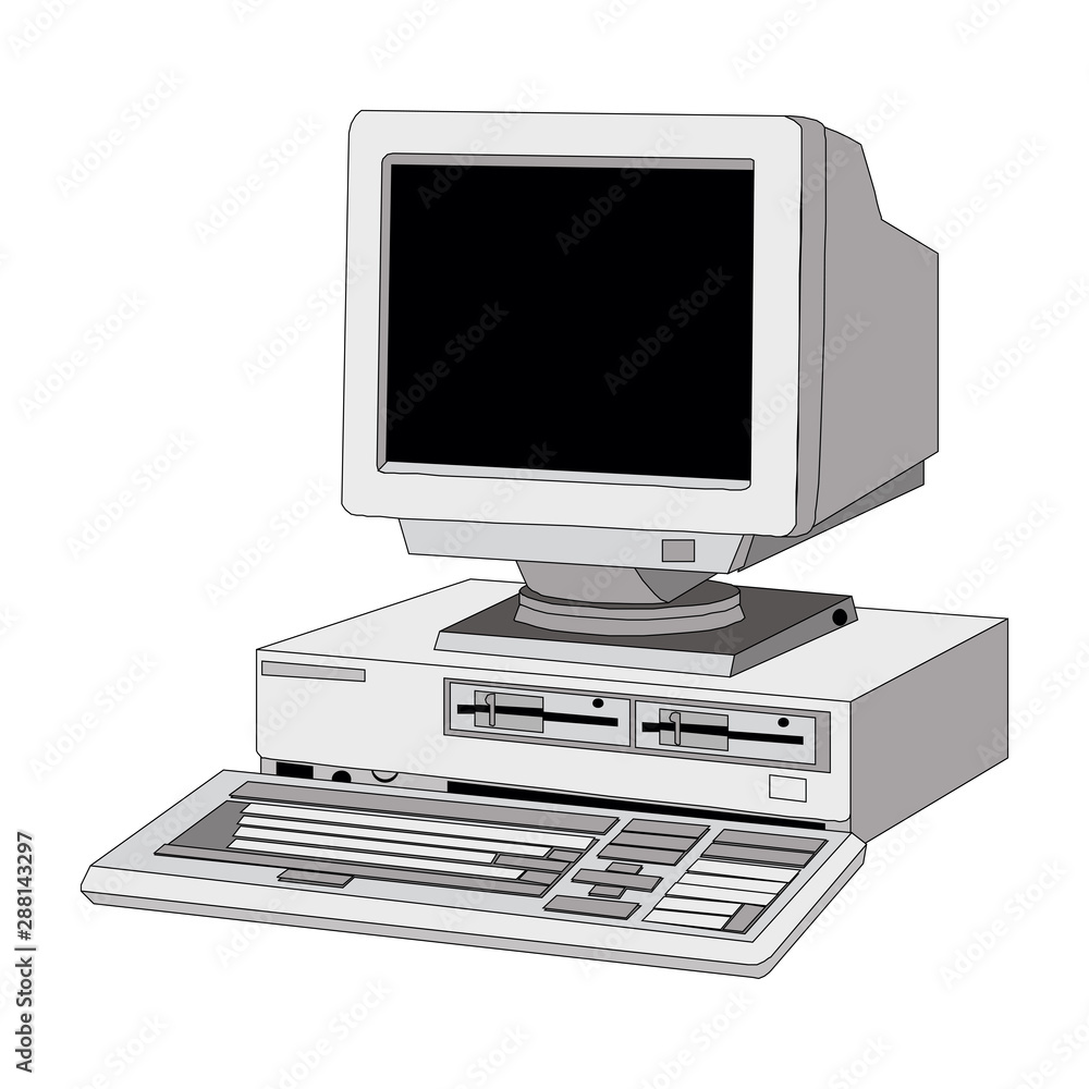 old computer unit with a monitor on a white background old computer unit with a monitor on a white background
