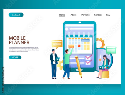 Mobile planner vector website landing page design template