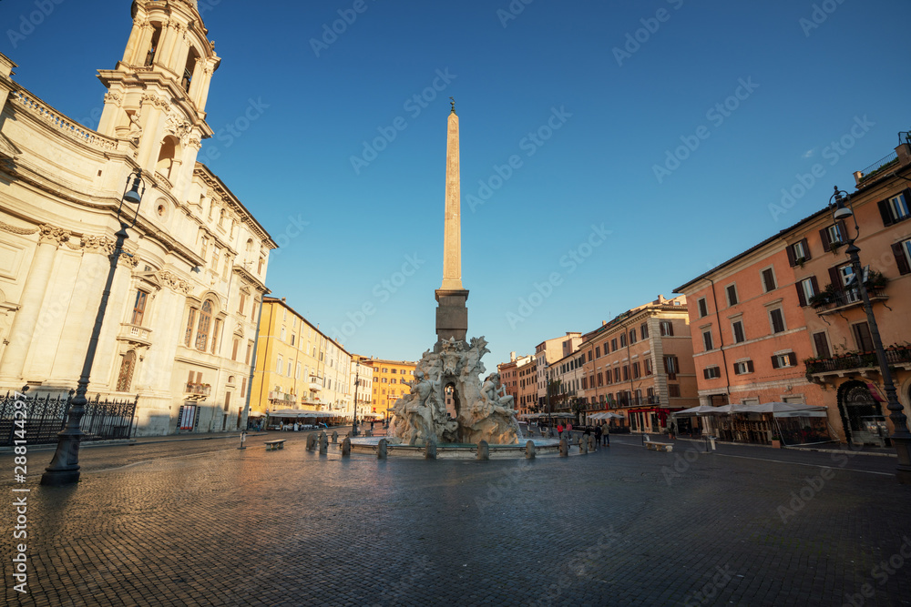 Egyptian obelisk, Navona Square in the morning, Rome, Italy