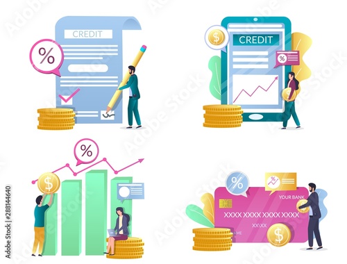 Percentages in finance, vector isolated illustration set