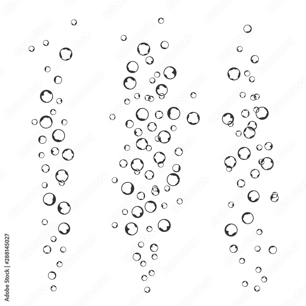 Bubble in water. Transparent air bubble in liquid on background. Vector clear bubble with black borders in fresh water. Fizzy drink and soda. 