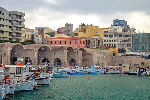 Old docks on the waterfront of Heraklion. Greece. Crete.