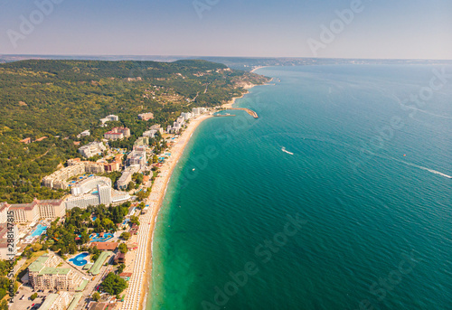 Panoramic view on Varna beach on Black sea in Bulgaria. 2019