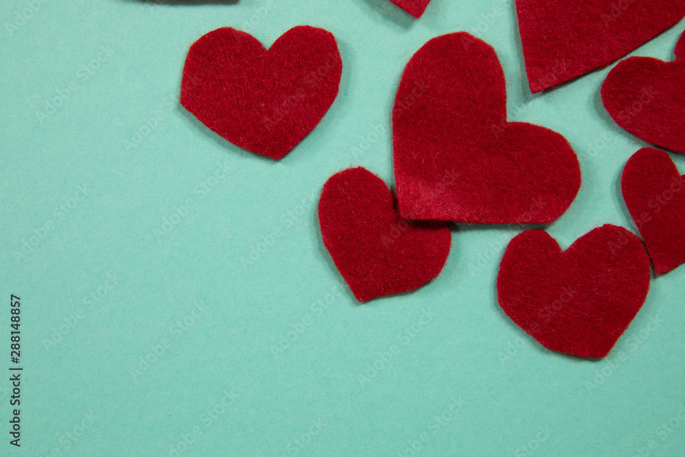 Fototapeta premium Several hand made hearts made of felt