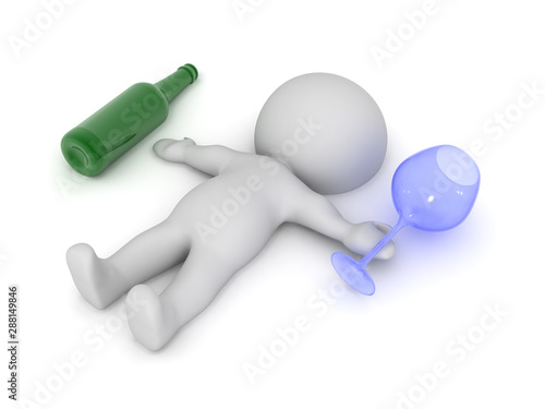3D Character is drunk after drinking wine