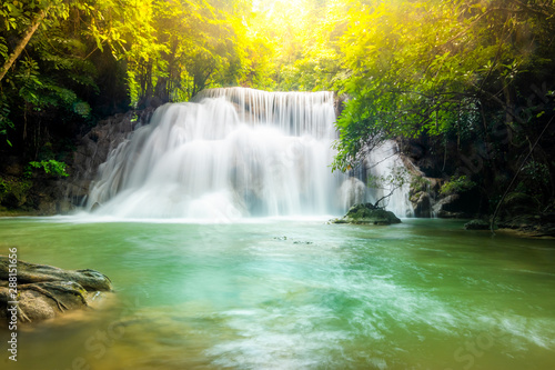 Fototapeta Naklejka Na Ścianę i Meble -  Huai Mae Khamin Waterfalls in Tropical Rainforest at Kanchanaburi Province, Thailand