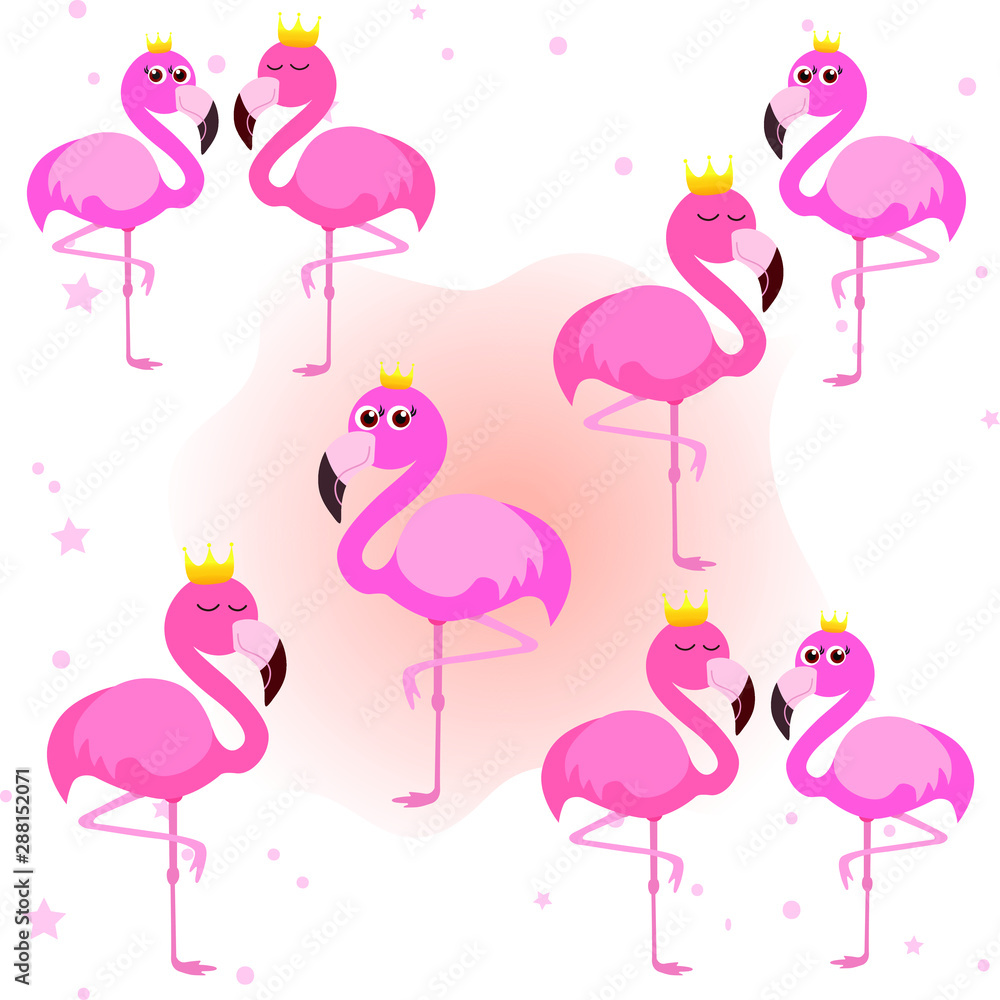Cute flamingo, golden crown, vector illustration Cute flamingo, golden crown, vector illustration