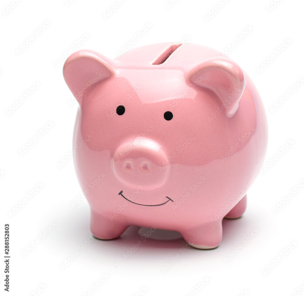 Pink piggy bank isolated on a white background