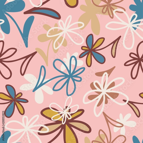 Seamless vector pattern with decorative abstract flowers.