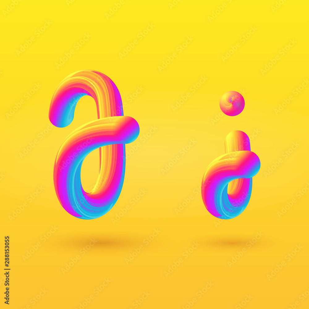 Letter J 3D vector. Liquid gradient shape on yellow background. Colorful hand drawn alphabet for branding, logo, a set of words. Festive typography, childrens alphabet, uppercase letters Letter J 3D vector. Liquid gradient shape on yellow background. Colorful hand drawn alphabet for branding, logo, a set of words. Festive typography, childrens alphabet, uppercase letters