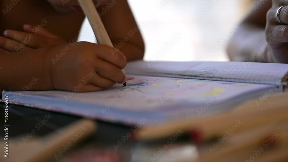 Slow motion of toddler girl coloring Slow motion of toddler girl coloring
