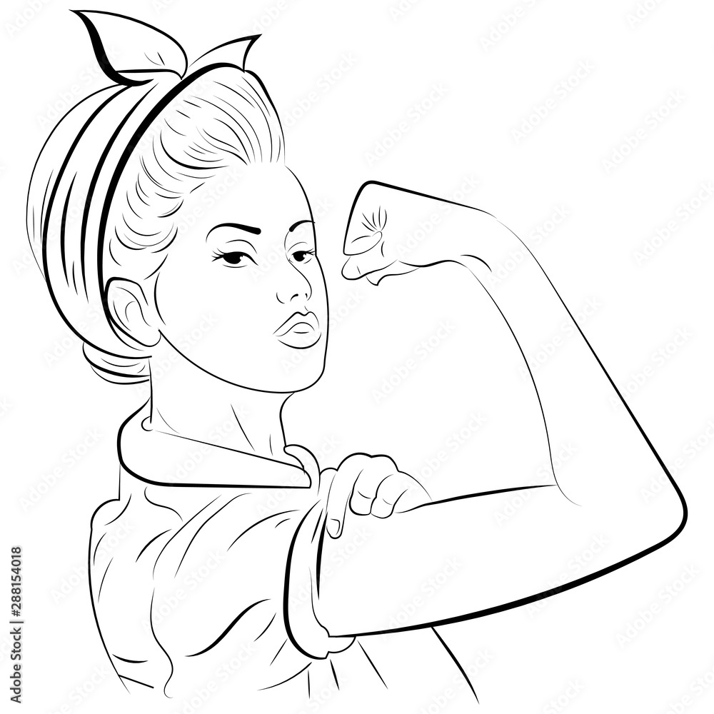 Strong girl in eyeglasses. Classical american symbol of female power