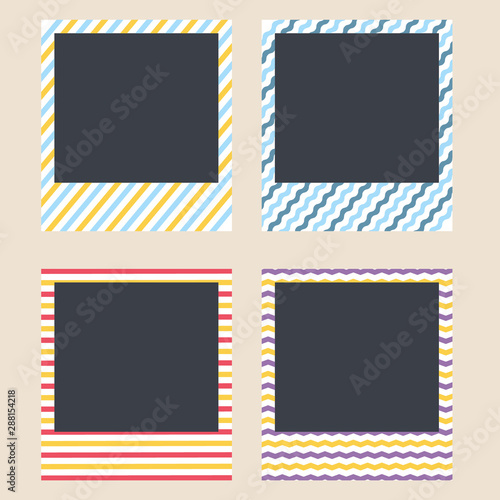 Geometric frames for snapshots. Photo frames with straight, sharp and wavy lines. Set of photo card templates for photos. Minimalism. Editable Vector Illustration