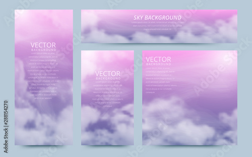 A set of flyers with realistic sky and cumulus clouds. The image can be used to design a banner and postcard. Vector illustrations