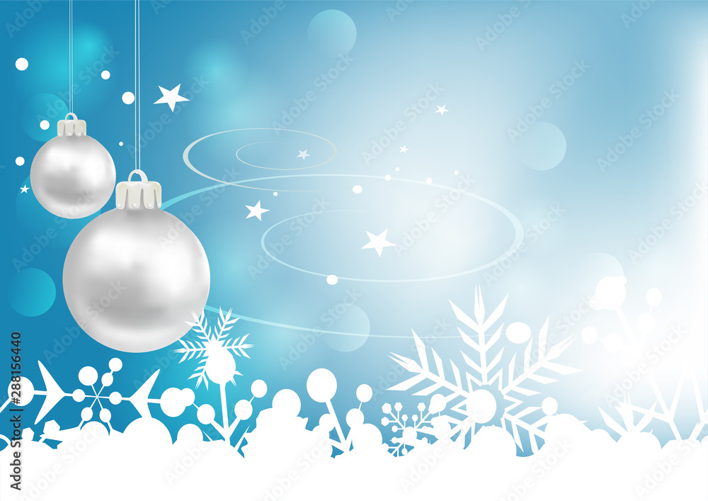 Christmas card. Silver Christmas balls on a blue background. Vector graphic  Stock Vector | Adobe Stock