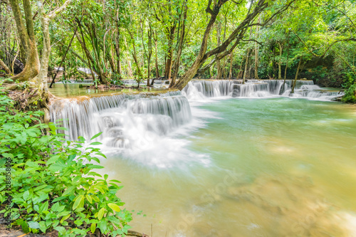 Huai Mae Khamin Waterfalls in Tropical Rainforest at Kanchanaburi Province  Thailand