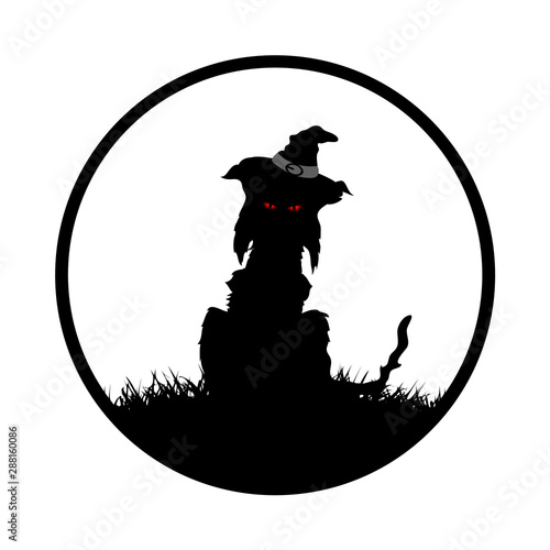 Halloween spooky cat with hat border photo