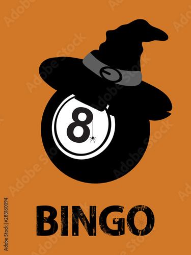 Halloween bingo ball with hat and text