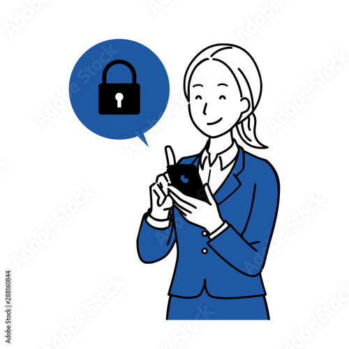 スマホを操作する女性　笑顔