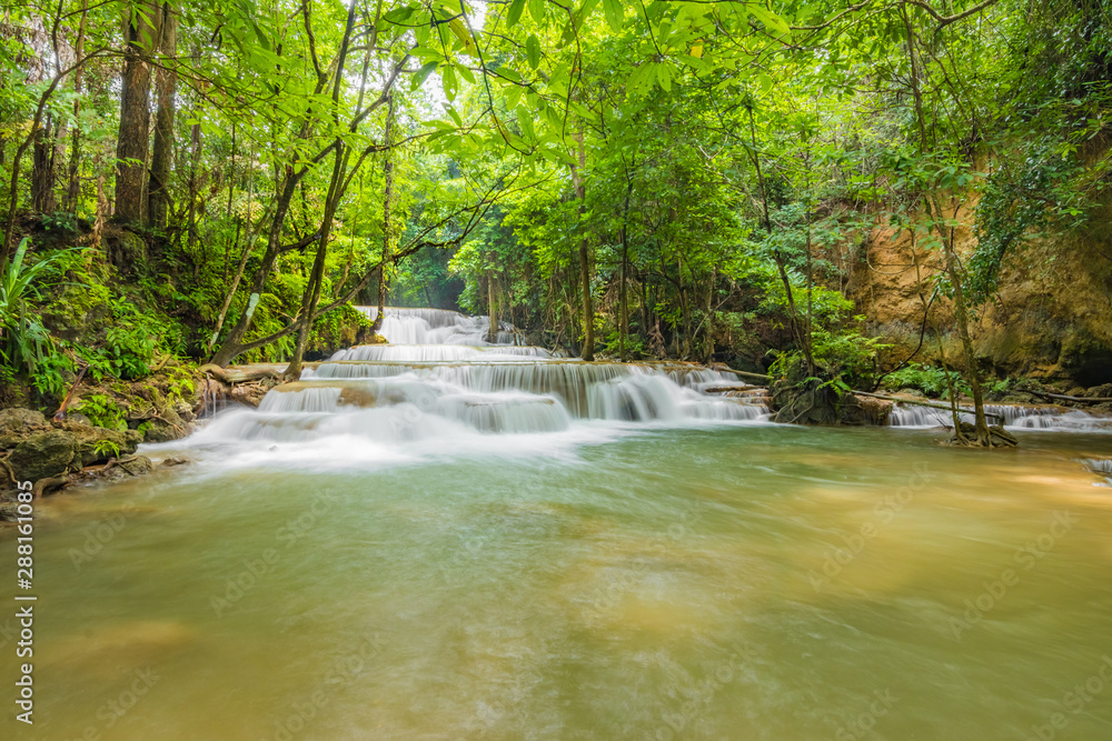Huai Mae Khamin Waterfalls in Tropical Rainforest at Kanchanaburi Province, Thailand Huai Mae Khamin Waterfalls in Tropical Rainforest at Kanchanaburi Province, Thailand