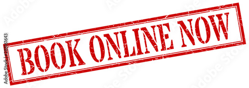 book online now stamp. book online now square grunge sign. book online now