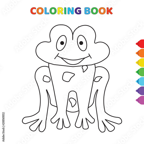 cute cartoon happy smiling frog coloring book for kids. black and white vector illustration for coloring book. happy smiling frog concept hand drawn illustration