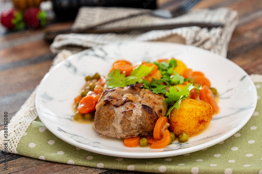 French traditional dish veal Paupiette vegetable plantation