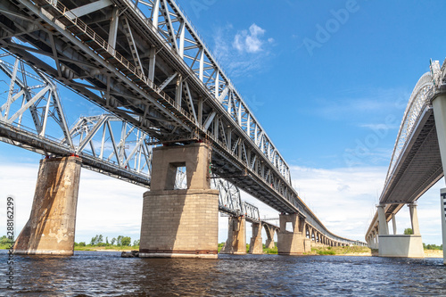 Railroad and road bridges over the Vilga river