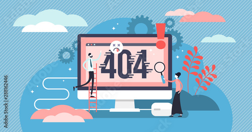 Error 404 vector illustration. Flat tiny website mistake persons concept.